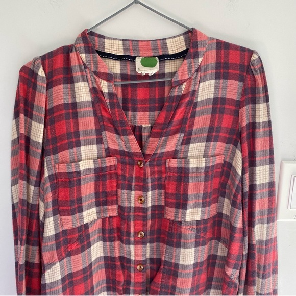Anthropologie Medford Plaid Flannel Button-Up Top Size 4 - Picture 3 of 9